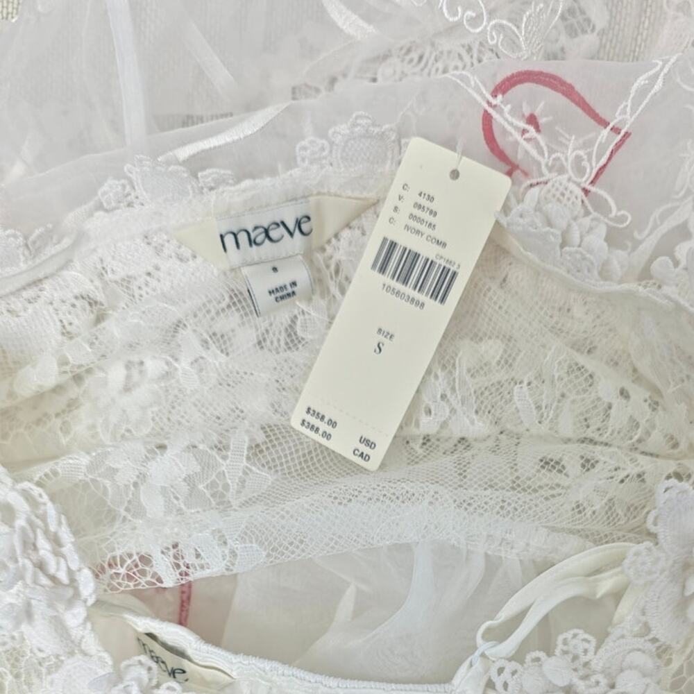 Maeve Sheer 3D Floral V-Neck Maxi Dress Ivory Pink & Red Hearts Sz Small NWT - Picture 15 of 15